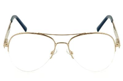 Armação de óculos de grau Ilusion modelo aviador dourado metálico com haste azul marinho