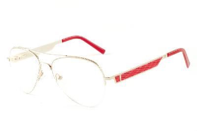 Óculos Ilusion modelo aviador metal dourado com haste vermelha flexível de mola