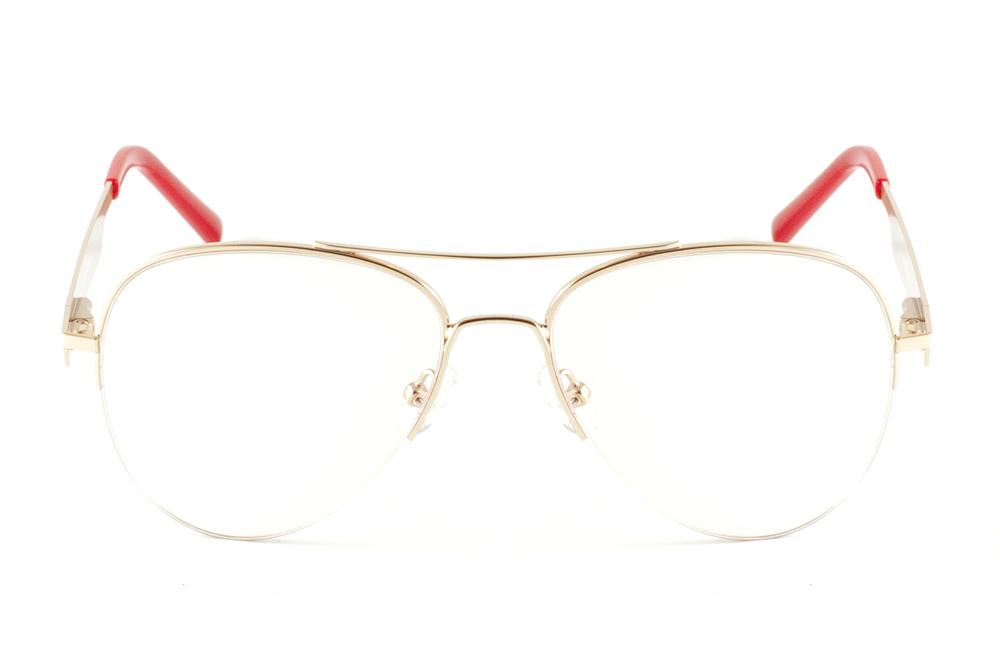 Óculos Ilusion modelo aviador metal dourado com haste vermelha flexível de mola