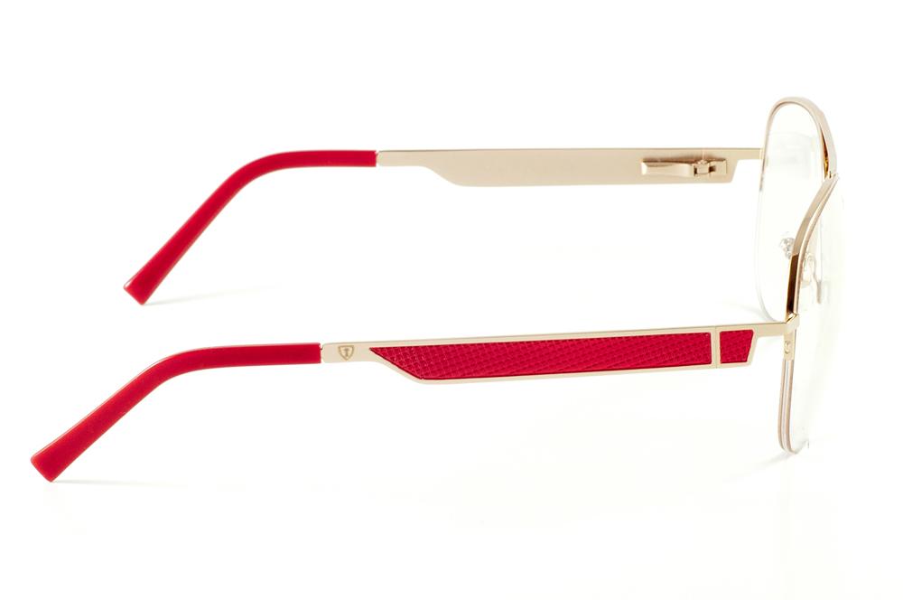 Óculos Ilusion modelo aviador metal dourado com haste vermelha flexível de mola