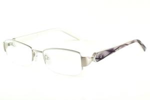 Armação de óculos feminina Ilusion prata fio de nylon haste branco marfim cinza e roxo com strass