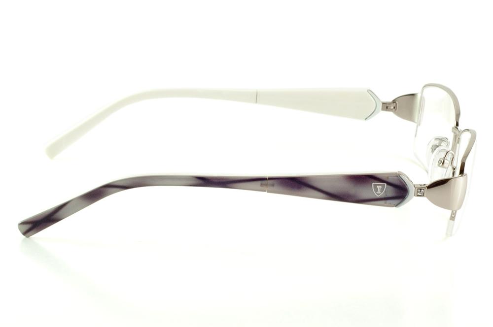 Armação de óculos feminina Ilusion prata fio de nylon haste branco marfim cinza e roxo com strass