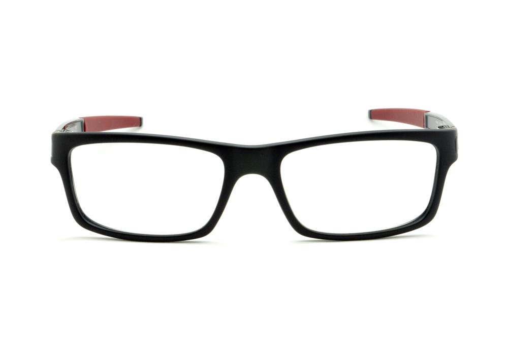 Óculos Oakley OX 8026 Currency em acetato preto fosco com haste vermelho queimado