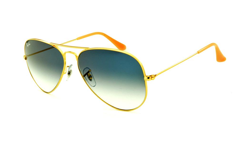 Óculos Ray-Ban Aviador RB3025 dourado lente azul degradê