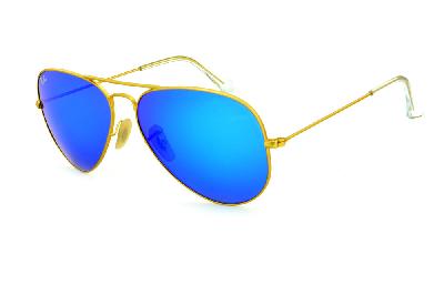 Óculos de sol Ray-Ban Aviador em metal dourado fosco e lente azul espelhada