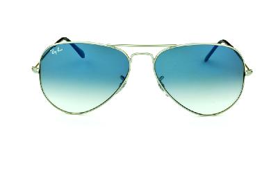 Óculos Ray-Ban Aviador RB 3025 prata lente azul degradê tamanho 58