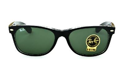 Óculos Ray-Ban New Wayfarer RB 2132 Preto fosco e transparente com lente verde G15