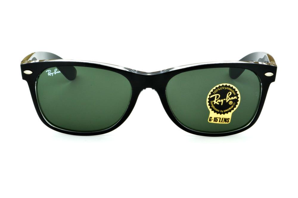 Óculos Ray-Ban New Wayfarer RB 2132 Preto fosco e transparente com lente verde G15