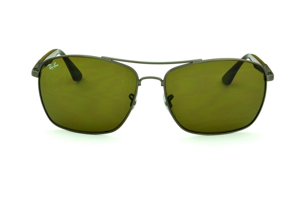 Óculos de sol masculino quadrado Ray-Ban armação em metal bronze escovado com lente e haste marrom