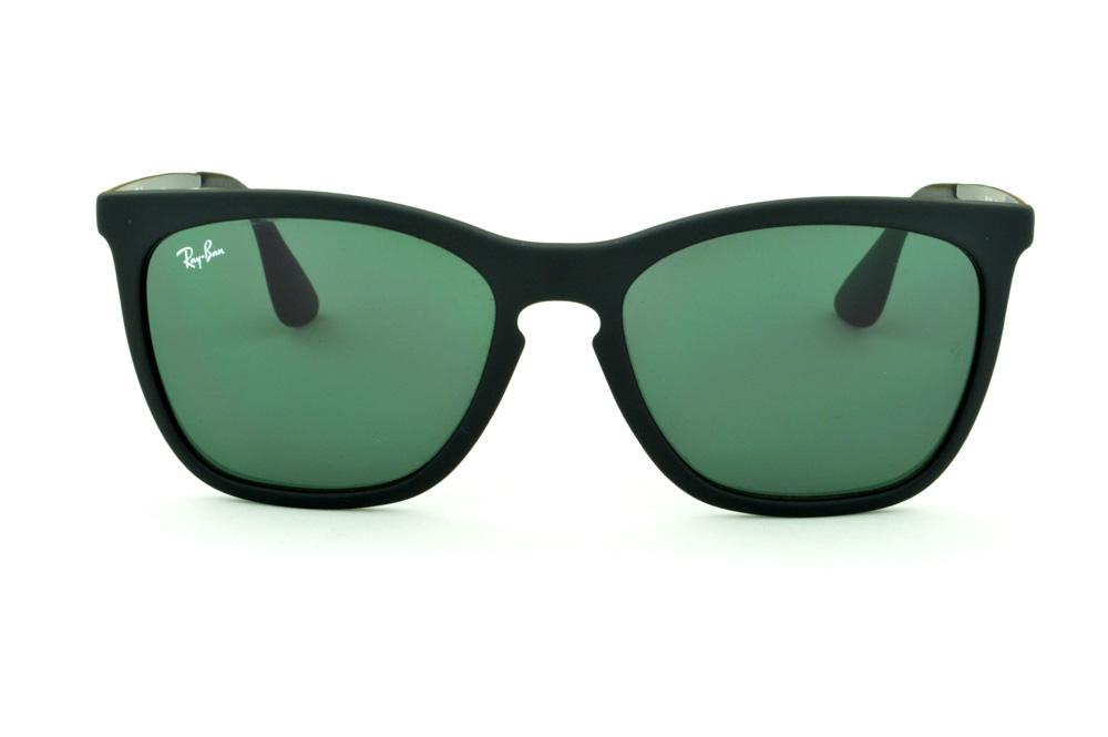 Óculos de sol Ray-Ban acetato preto com lente verde e haste cinza metal