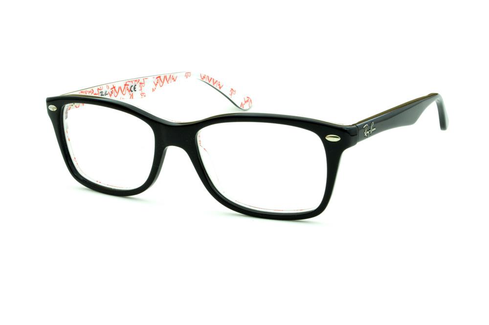 Óculos Ray-Ban RB5228 acetato preto haste estampada branca