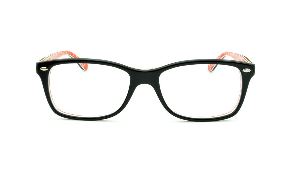 Óculos de grau Ray-Ban em acetato preto com haste estampada com escrita branca