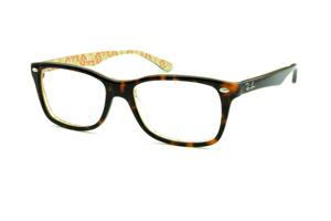 Óculos de grau Ray-Ban acetato demi tartaruga com haste estampada creme e escrita laranja
