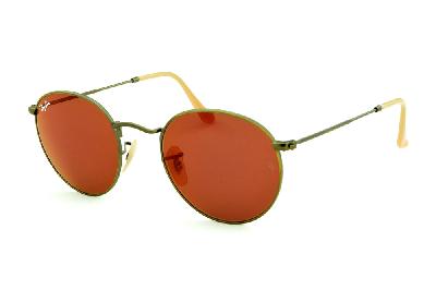 Óculos Ray-Ban Round RB 3447 metal bronze/bege redondo com lente espelhada vermelha