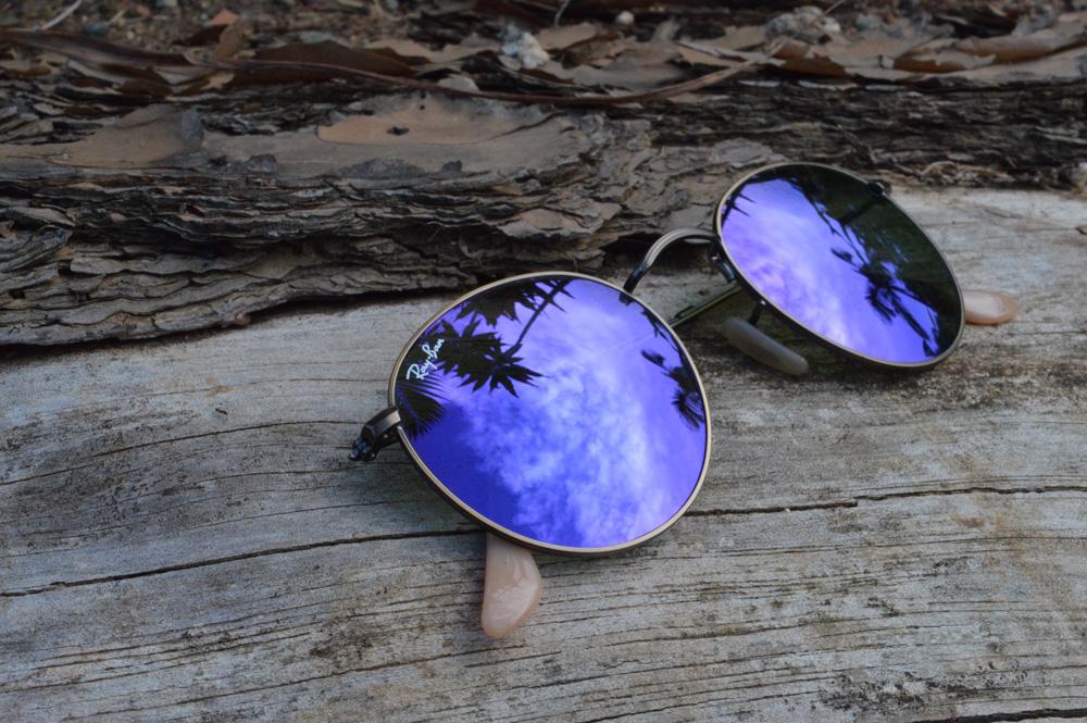 Óculos Ray-Ban Round RB3447 bronze/bege lente espelhada violeta