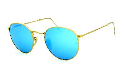 Óculos de sol Ray-Ban Round metal dourado com lente espelhada azul polarizada