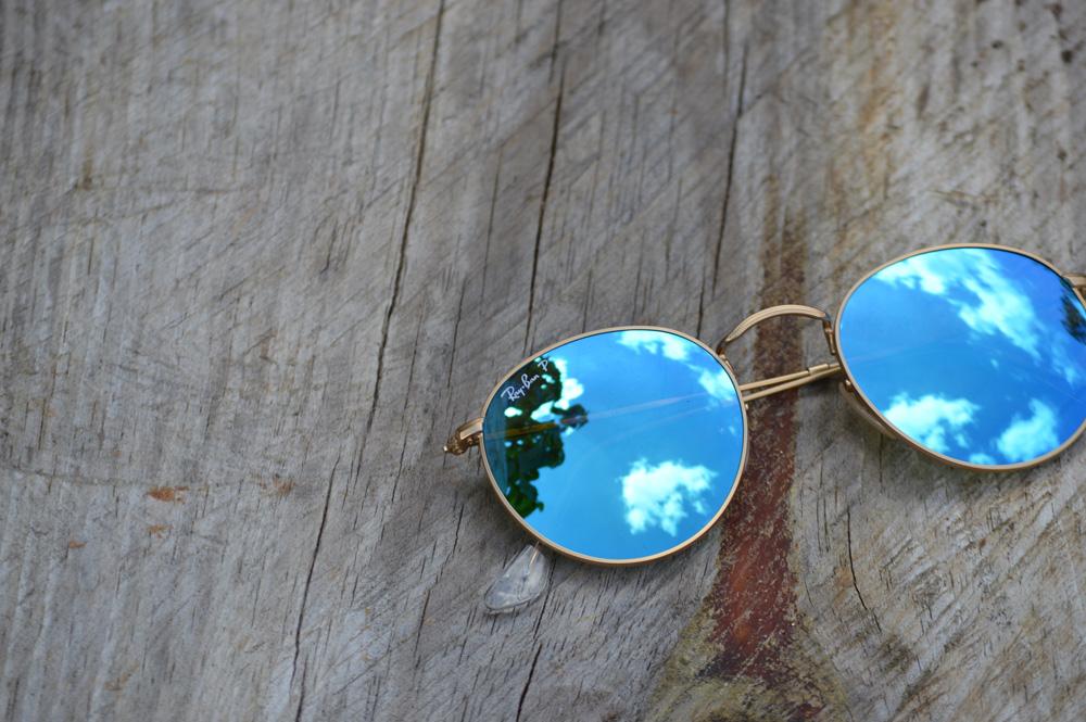 Óculos Ray-Ban Round RB3447 dourado lente azul polarizada