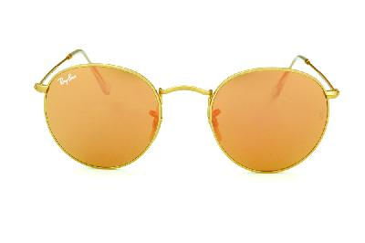 Óculos de sol Ray-Ban Round metal dourado com lente espelhada rosê