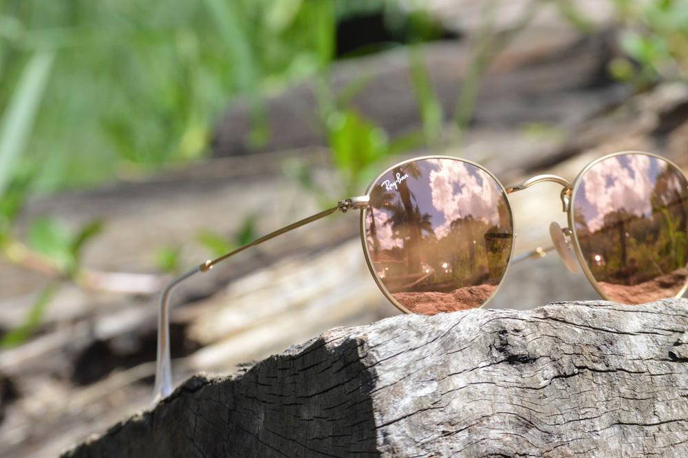 Óculos de sol Ray-Ban Round metal dourado com lente espelhada rosê