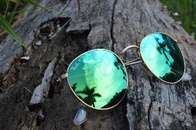 Óculos Ray-Ban Round RB 3447 POLARIZADO metal dourado redondo com lente espelhada verde