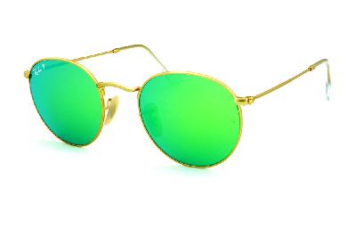 Óculos Ray-Ban Round RB 3447 POLARIZADO metal dourado redondo com lente espelhada verde