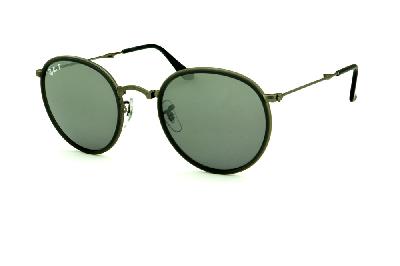 Óculos Ray-Ban Round RB 3517 metal chumbo friso cinza escuro e lente POLARIZADA espelhada degradê