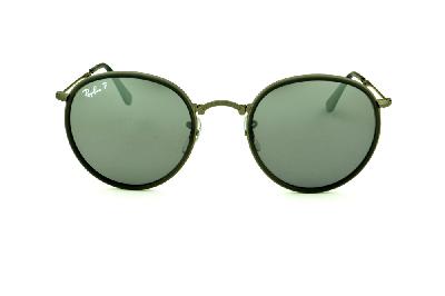 Óculos Ray-Ban Round RB 3517 metal chumbo friso cinza escuro e lente POLARIZADA espelhada degradê