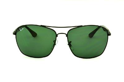 Óculos de sol quadrado masculino Ray-Ban em metal com haste preta e lente verde G15