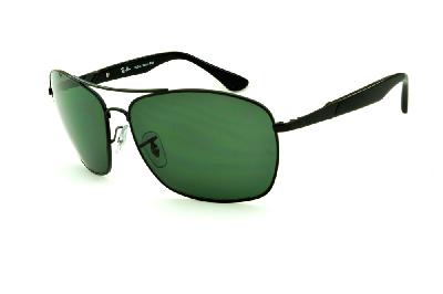 Óculos de sol quadrado masculino Ray-Ban em metal com haste preta e lente verde G15