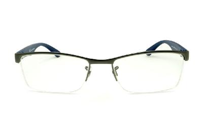 Óculos Ray-Ban RB 6301 grafite com haste azul de mola flexível e fio de nylon
