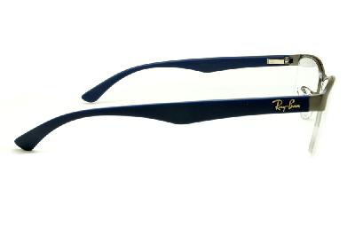 Óculos Ray-Ban RB 6301 grafite com haste azul de mola flexível e fio de nylon