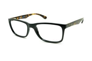 Óculos de grau Ray-Ban armação quadrada feminina e masculina acetato preto haste marrom efeito onça RB 7027