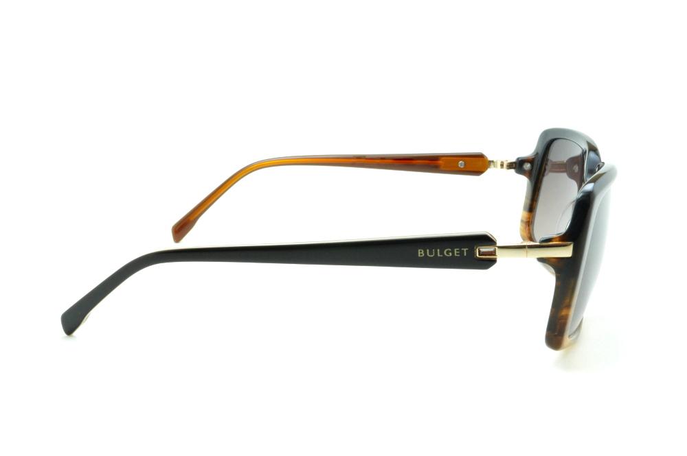 Óculos de Sol Bulget marrom mesclado preto e dourado com strass cristal quadrado feminino