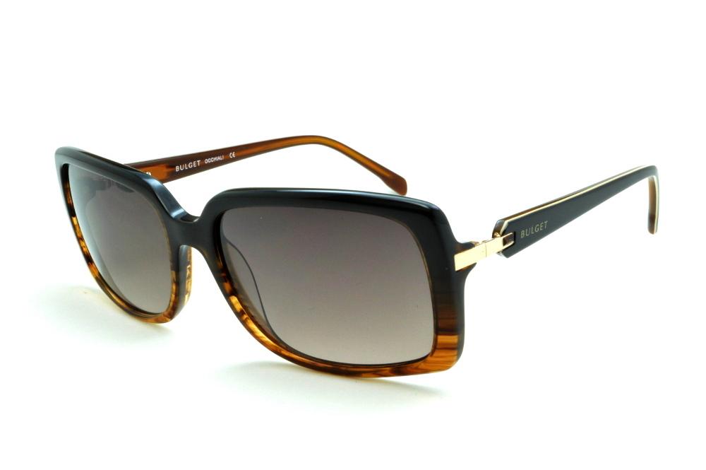 Óculos de Sol Bulget marrom mesclado preto e dourado com strass cristal quadrado feminino