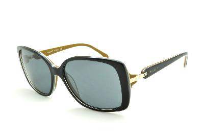 Óculos de Sol Bulget acetato preto e ocre com dourado e strass cristal feminino