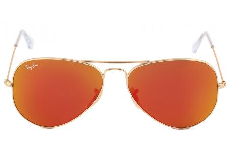 Óculos Ray-Ban Aviador RB 3025 dourado com lente vermelha amarela espelhada