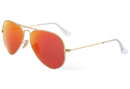 Óculos Ray-Ban Aviador RB 3025 dourado com lente vermelha amarela espelhada