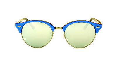 Óculos de Sol Ray-Ban Clubround azul rajado e lentes espelhadas prata