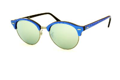 Óculos de Sol Ray-Ban Clubround azul rajado e lentes espelhadas prata