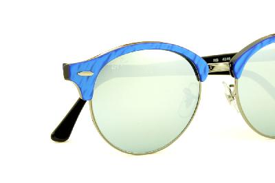 Óculos de Sol Ray-Ban Clubround azul rajado e lentes espelhadas prata