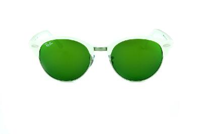 Óculos de Sol Ray-Ban RB 4246 Clubround branco perolizado com metal prata e lentes espelhadas verde