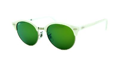 Óculos de Sol Ray-Ban RB 4246 Clubround branco perolizado com metal prata e lentes espelhadas verde