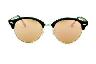 Óculos de Sol Ray-Ban Clubround preto rajado prata e lentes espelhadas rosê