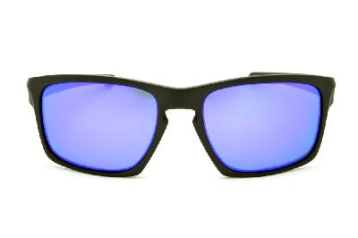 Óculos de sol Oakley polarizado quadrado masculino Sliver acetato preto e lente roxa azul polarizada OO 9262